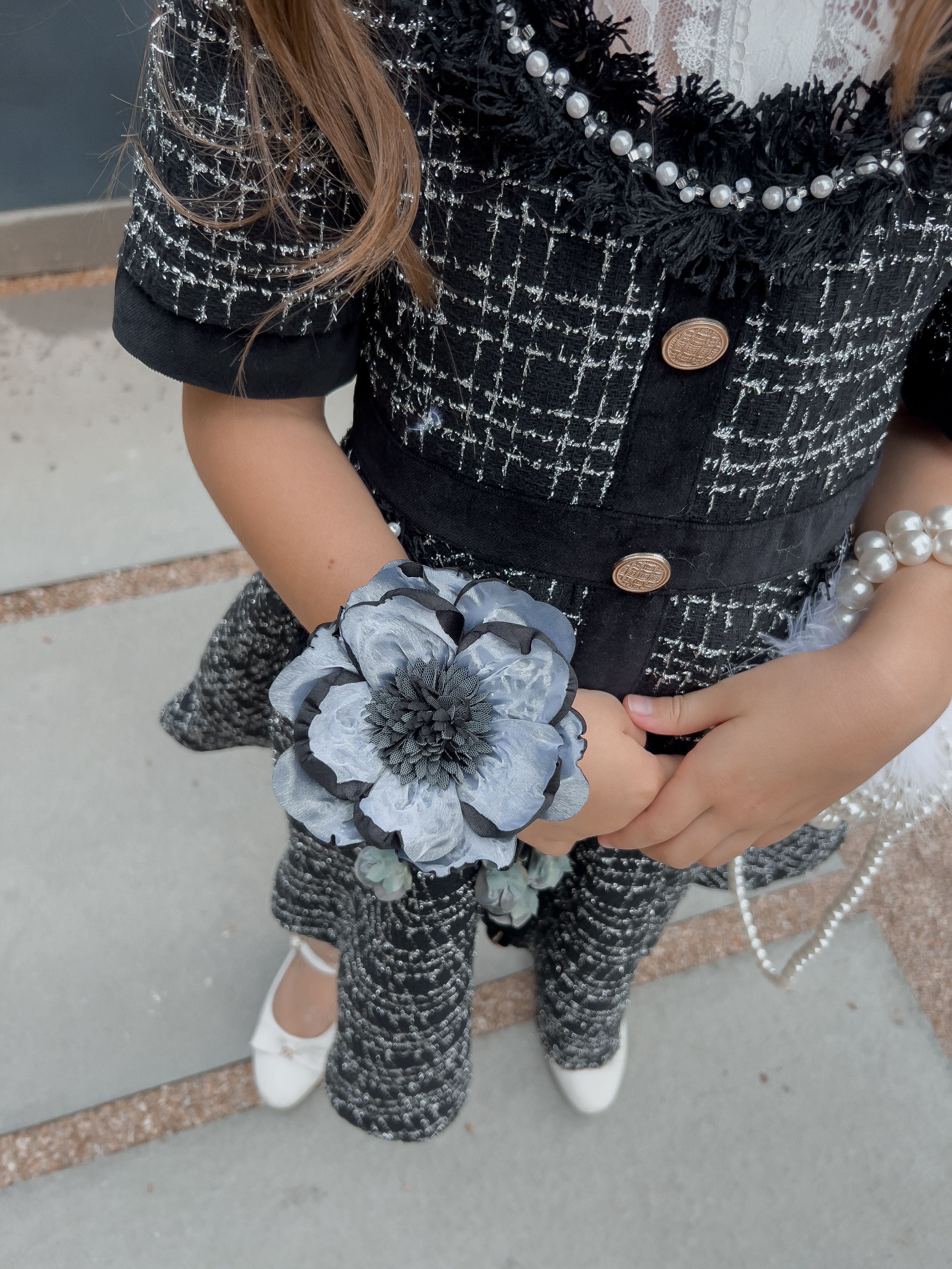 Alex Black Flower Tie With Flower Tassels - Petite Maison Kids