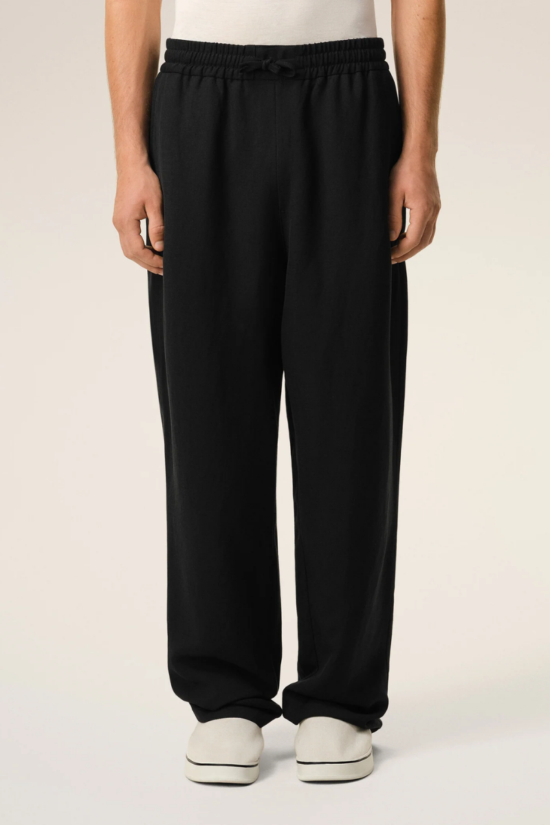 Ami Paris Blended Linen Elasticated Waist Trousers-Black