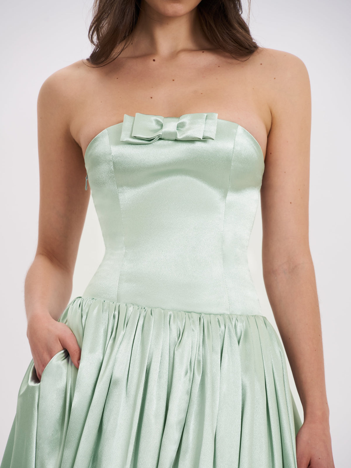 Lael Mint Green Back Button Trailing Gown (Archive Sale)