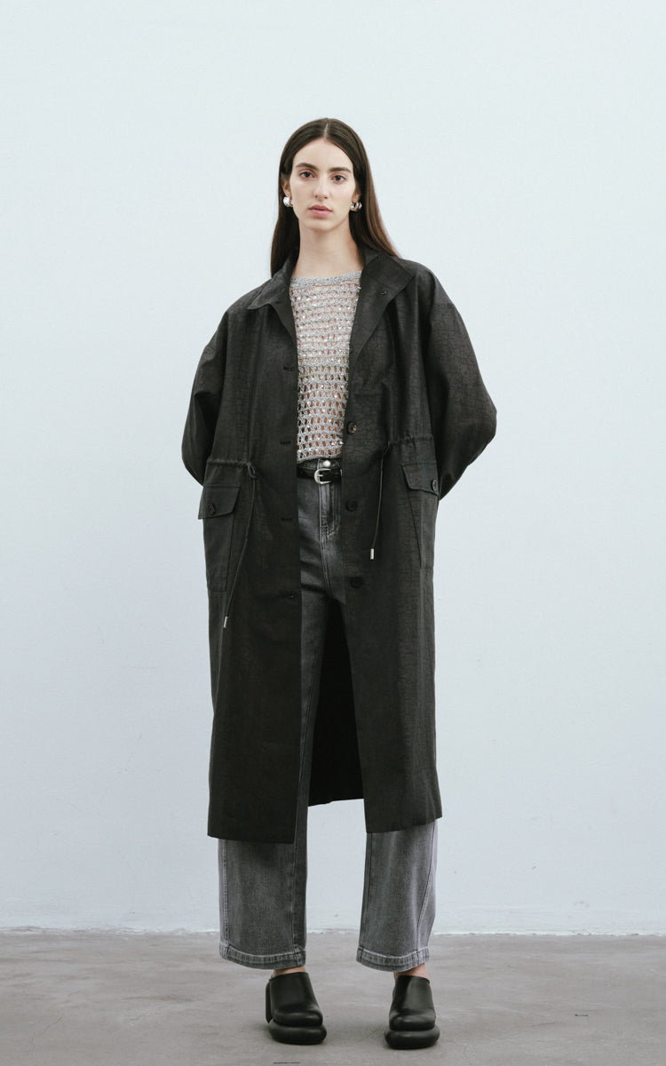 Turtle Shell Pattern Silk Trench