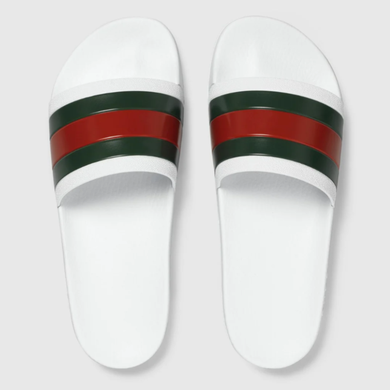 Mens | Gucci Signature Web Stripe Slide Sandals White