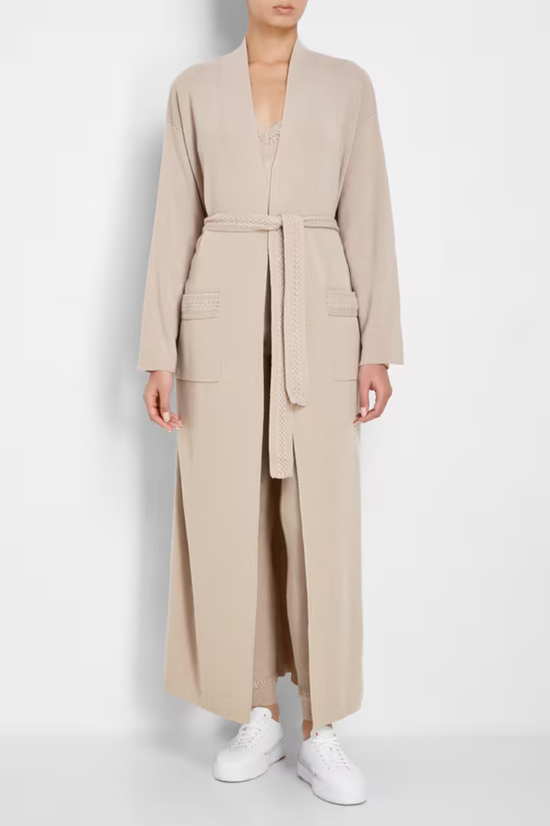 La Perla Belted Knit Coat In Beige