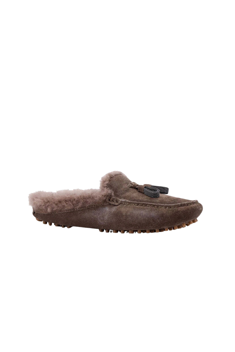 Brunello Cucinelli Bead-Embellished Shearling Slippers