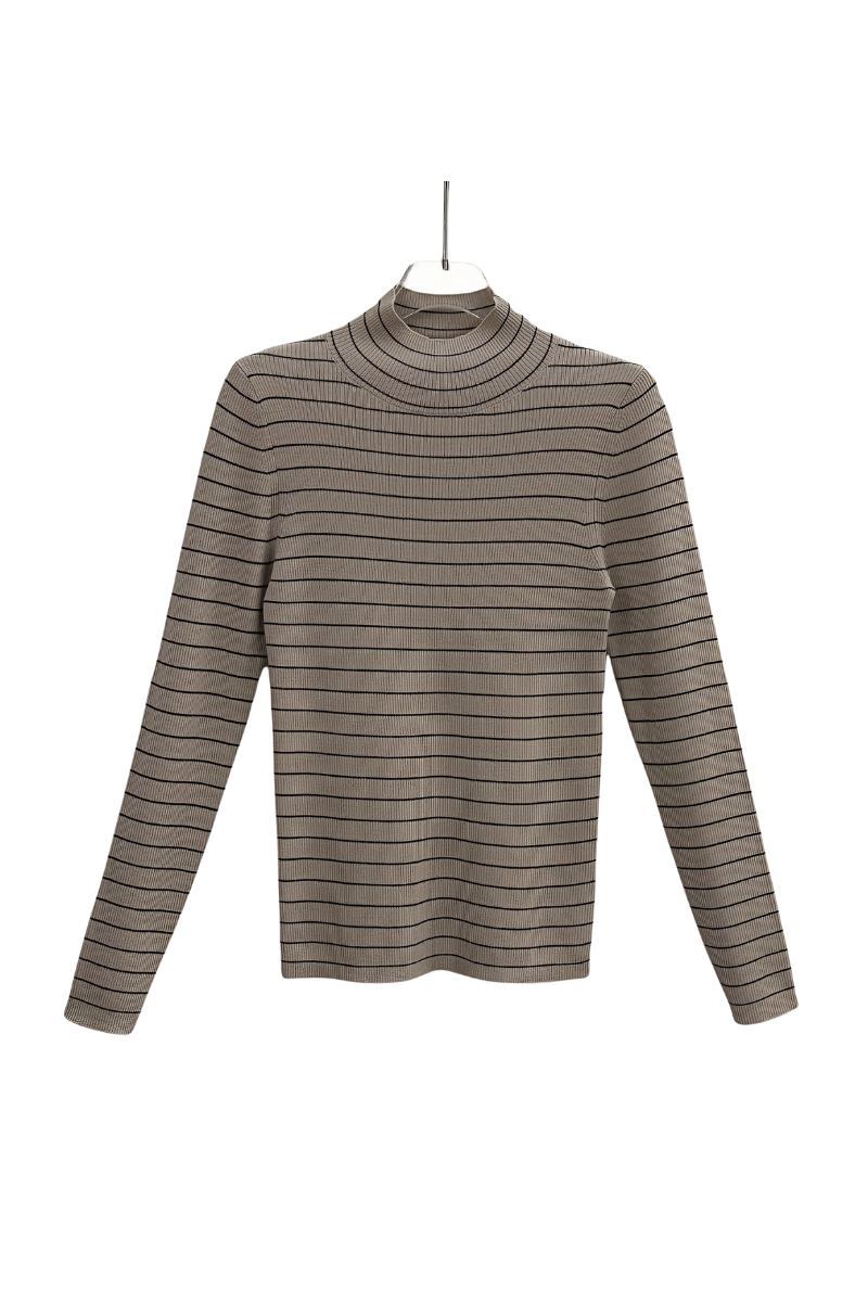 Max Simple Mock Neck Striped Wool Sweater White Stripes