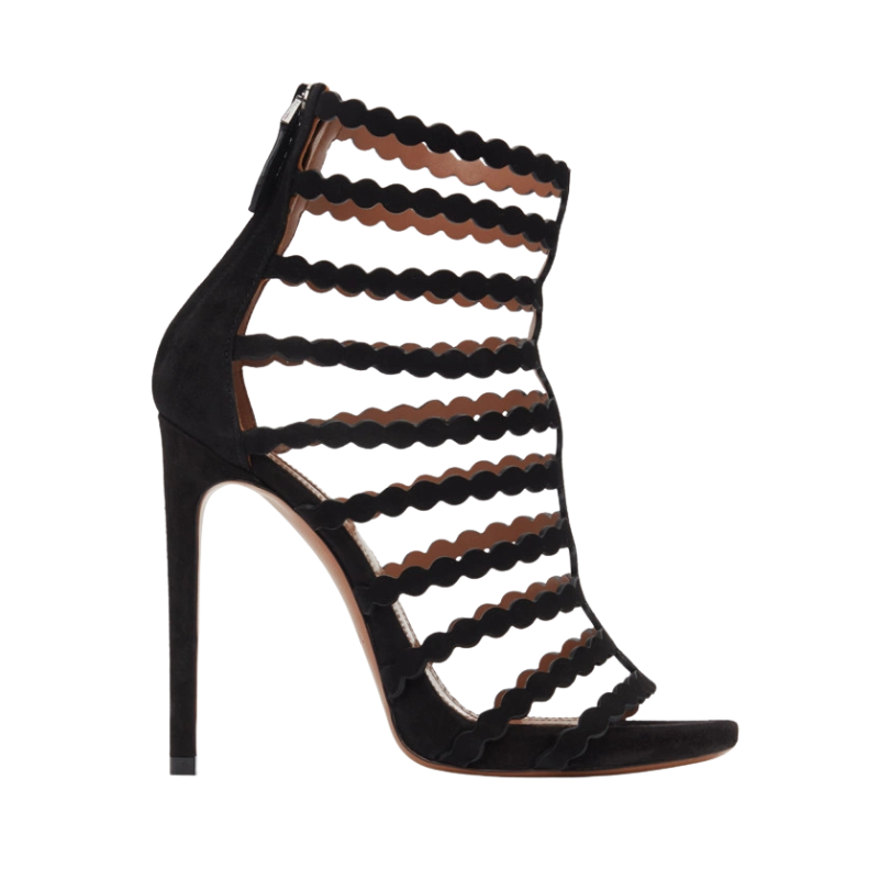 Womens | Alaïa Suede Cage Heeled Sandals (Black)