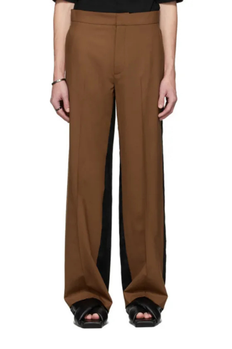 Gauchere Women's Wool-Blend Brown & Black Tilla Trousers showcasing elegant tailoring and premium fabric.