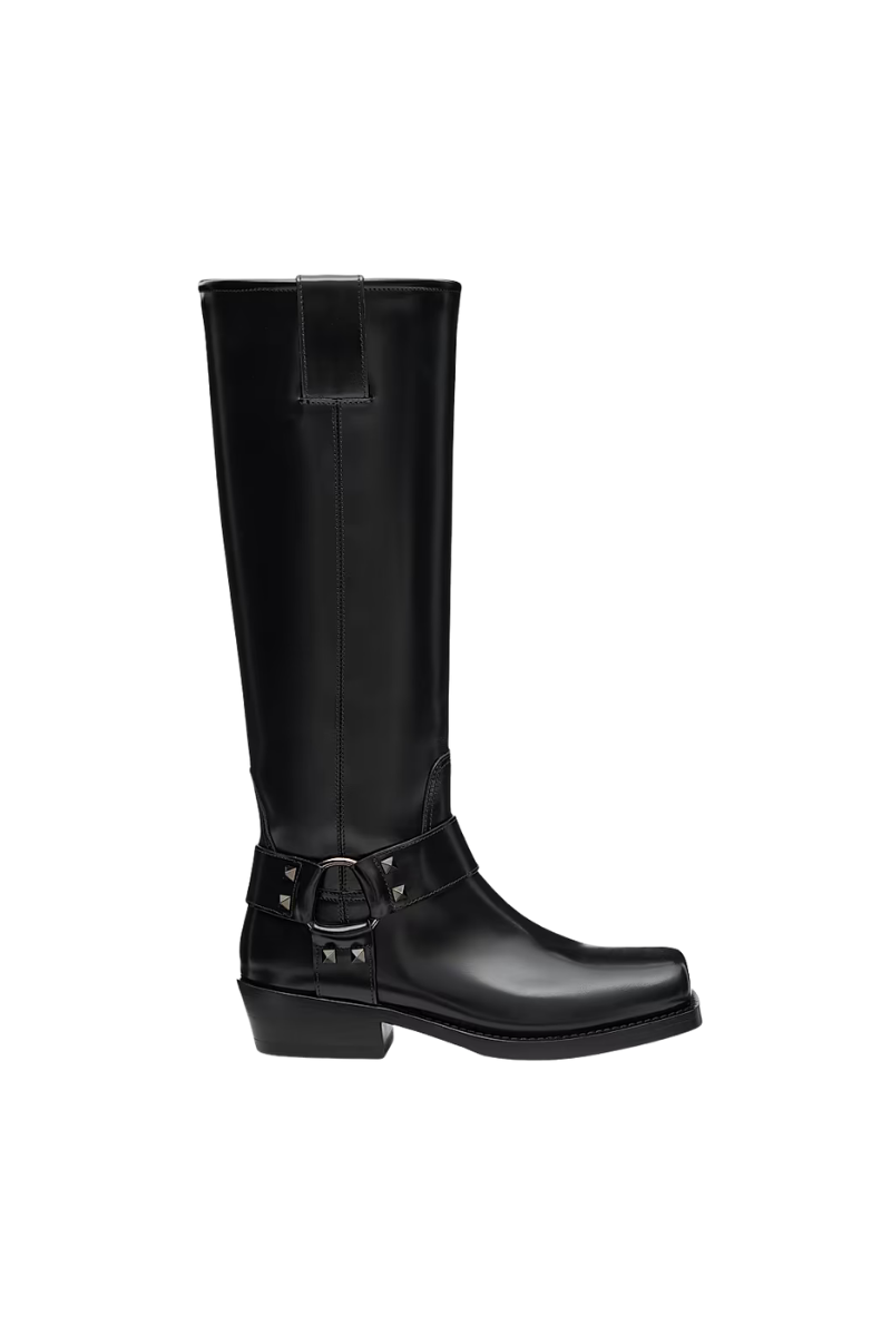 Valentino Garavani 40MM Rockstud Calfskin Biker Ankle Boots In Black