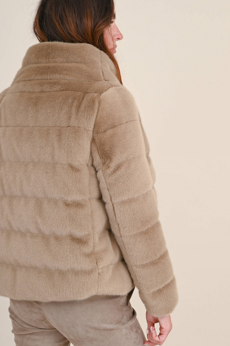 Herno Beige Quilted Faux-Fur Down Jacket