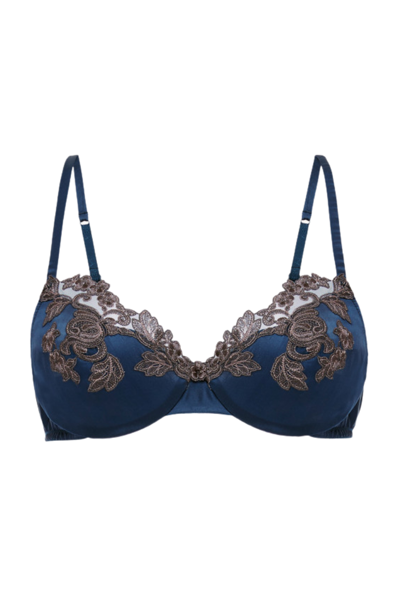 La Perla Silk Underwired Bra in Blue with Frastaglio