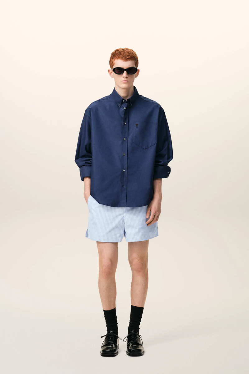 Ami Paris Cotton Elasticated Shorts-Blue
