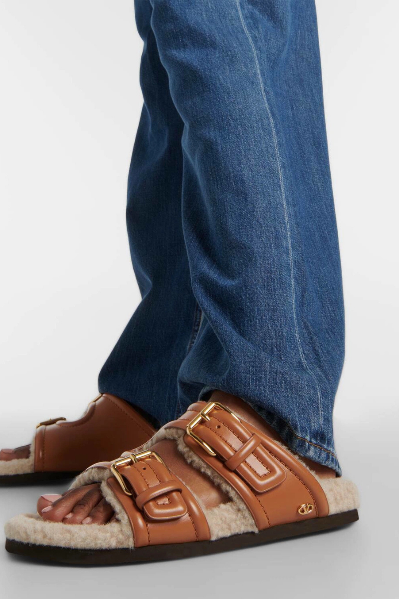 Valentino Garavani Fussfriend double-strap Leather Slides In Brown
