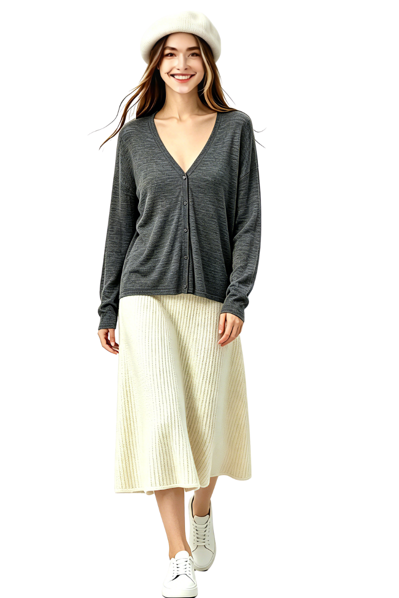 Max Simple Ultra-Soft Silk Cardigan Charcoal MSJY265085C