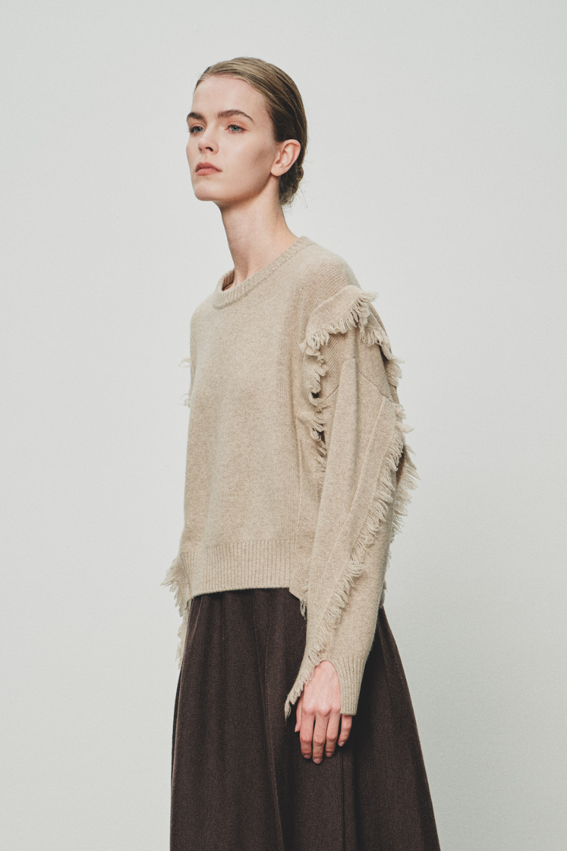 Max Simple Fringe Cashmere Sweater Beige MSYY265113B