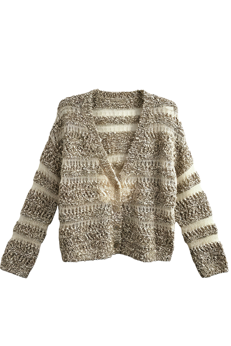 Max Simple Pom-Pom Striped Cardigan Pale Grey MSZM250261P