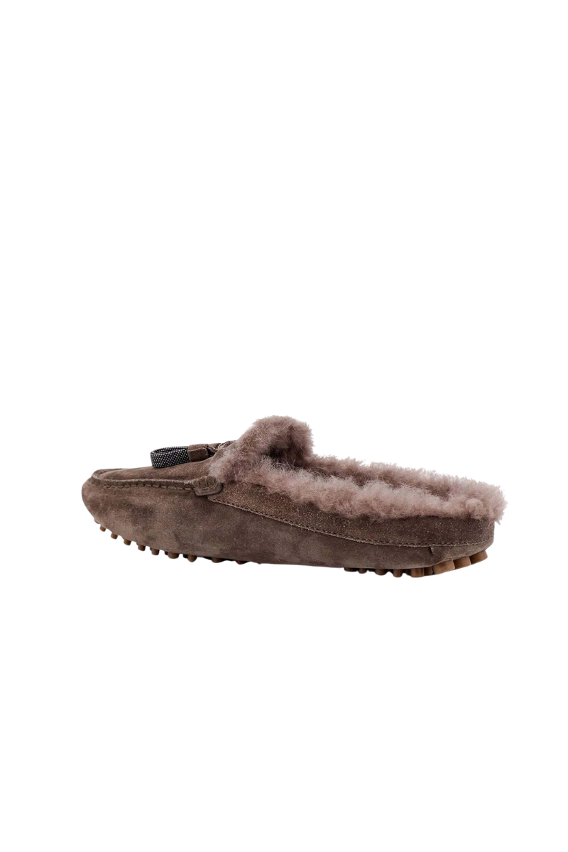 Brunello Cucinelli Bead-Embellished Shearling Slippers