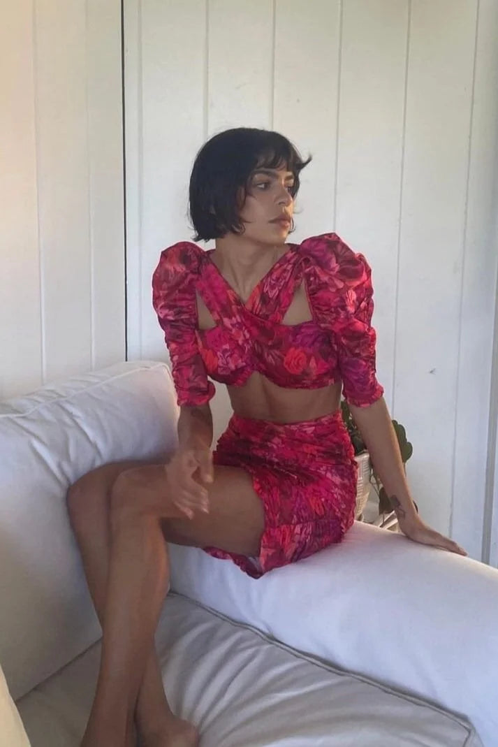 For Love & Lemons Alia Cross Front Crop Top