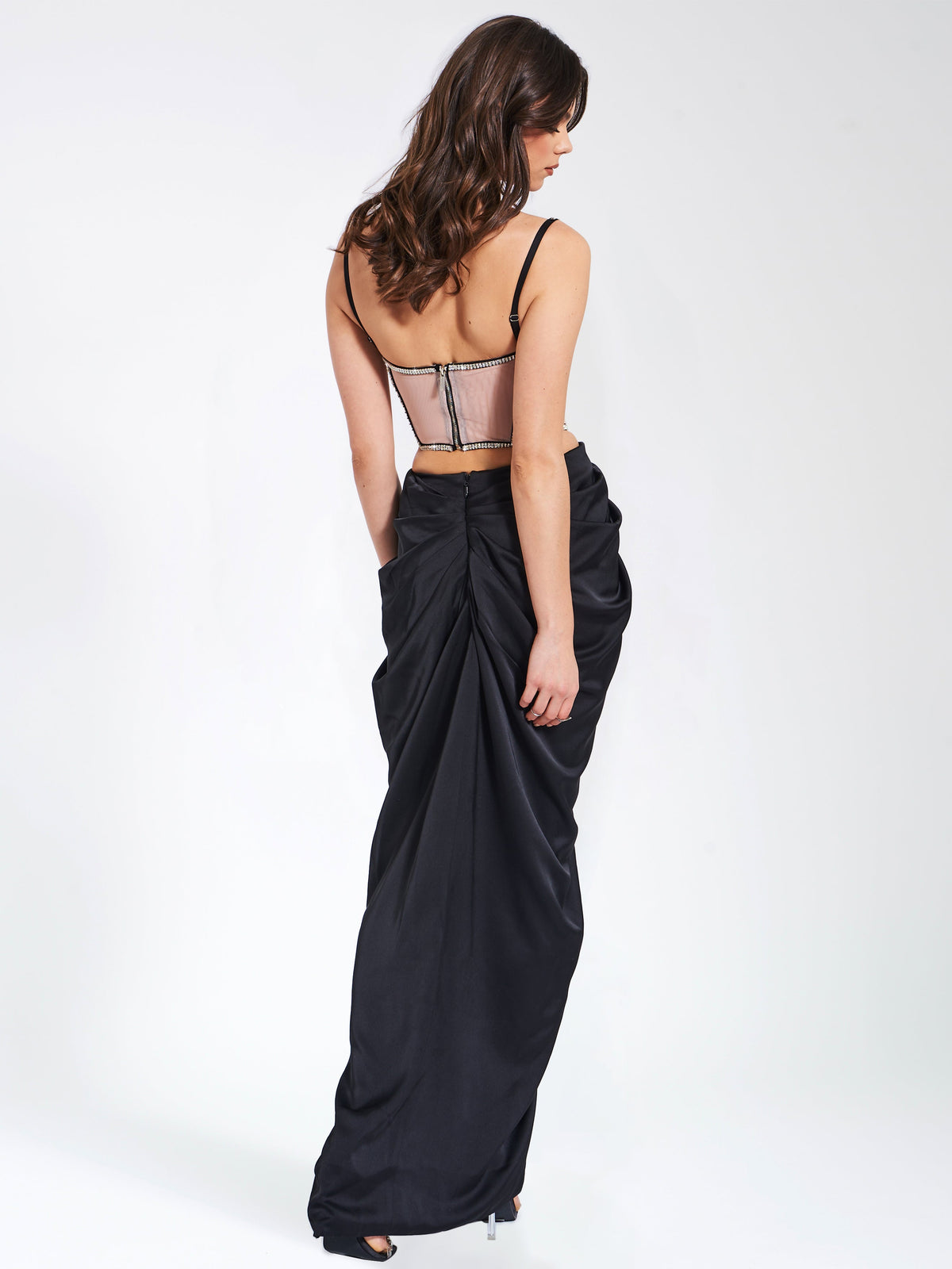 Cadence Black Satin Crystal Embellished Corset Dress (Archive Sale)