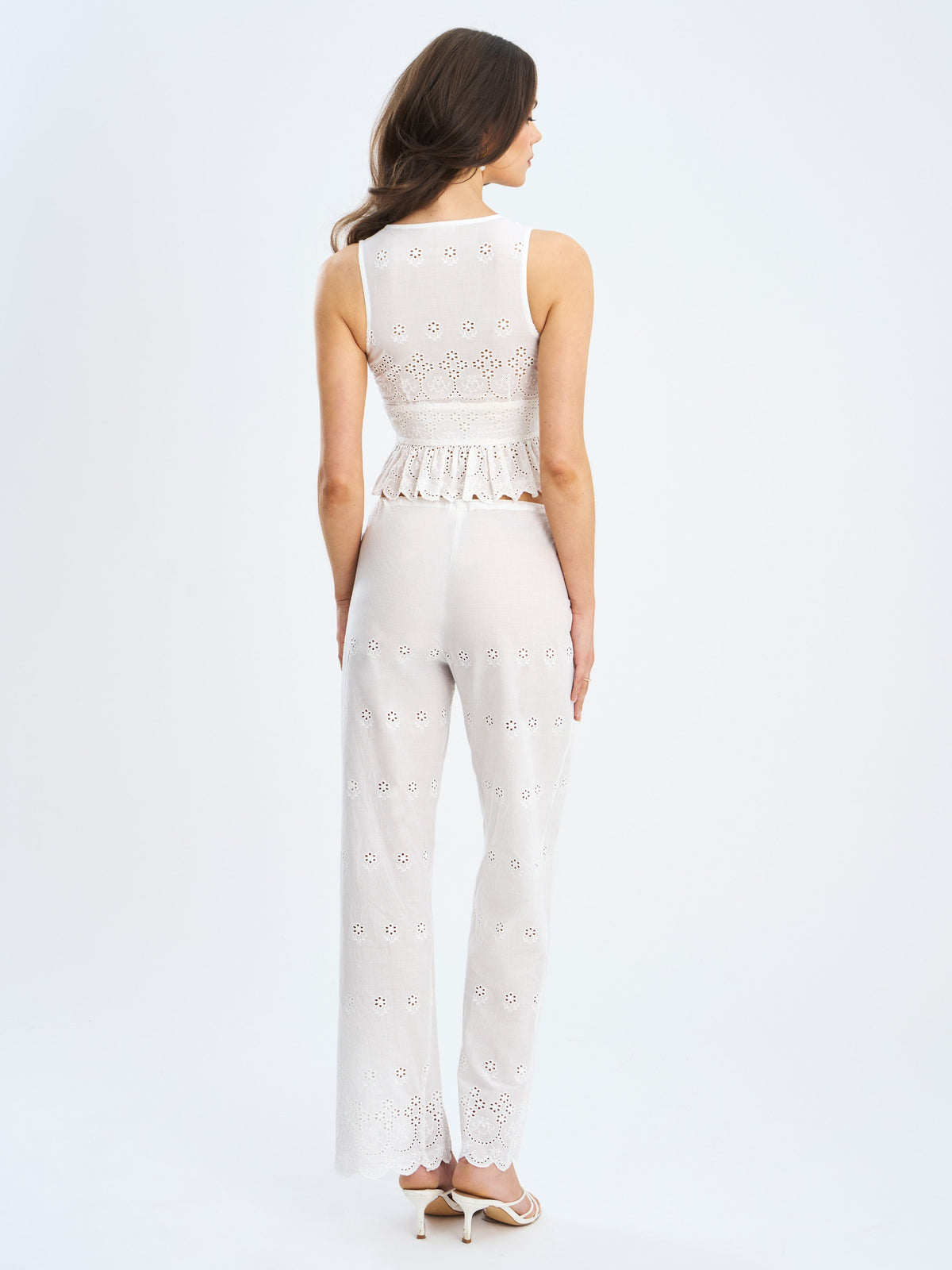 Raia White Cotton Eyelet Scallop Trim Top