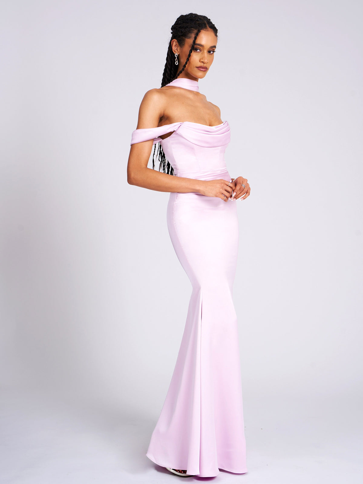 Ivona Mauve Halter Neck Double Duchess Satin Gown