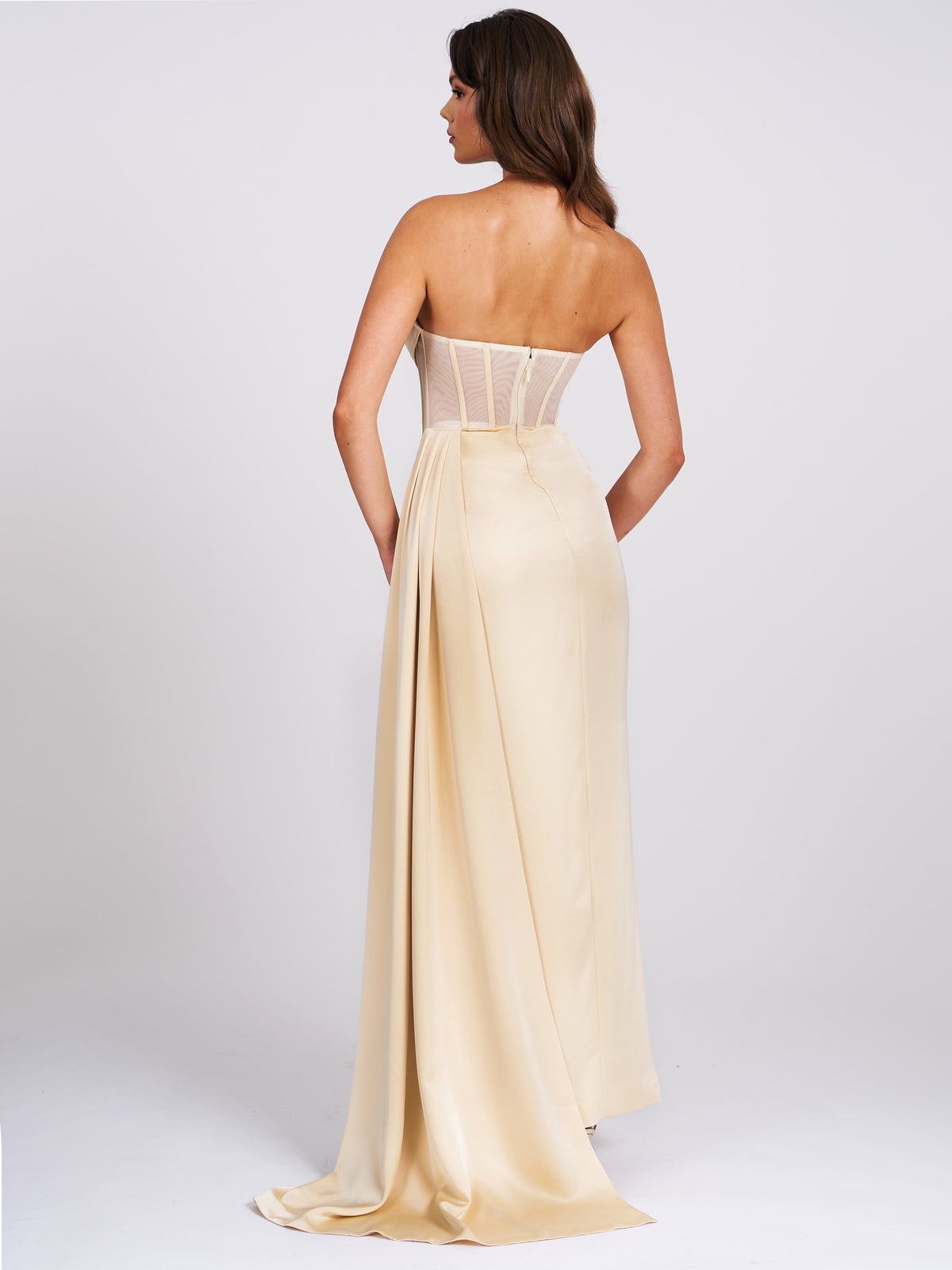 Prisa Egg White High Slit Satin Corset Gown (Archive Sale)
