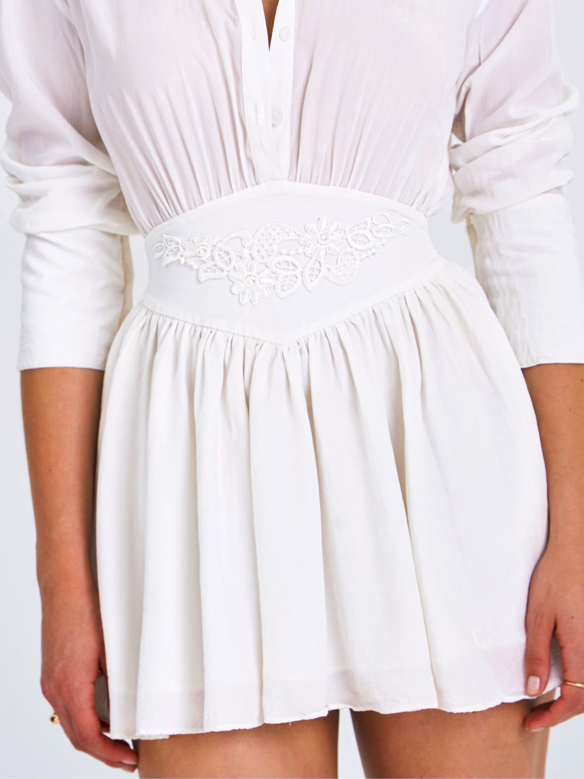 Jamila White Lyocell Embroidered Shirt Mini Dress