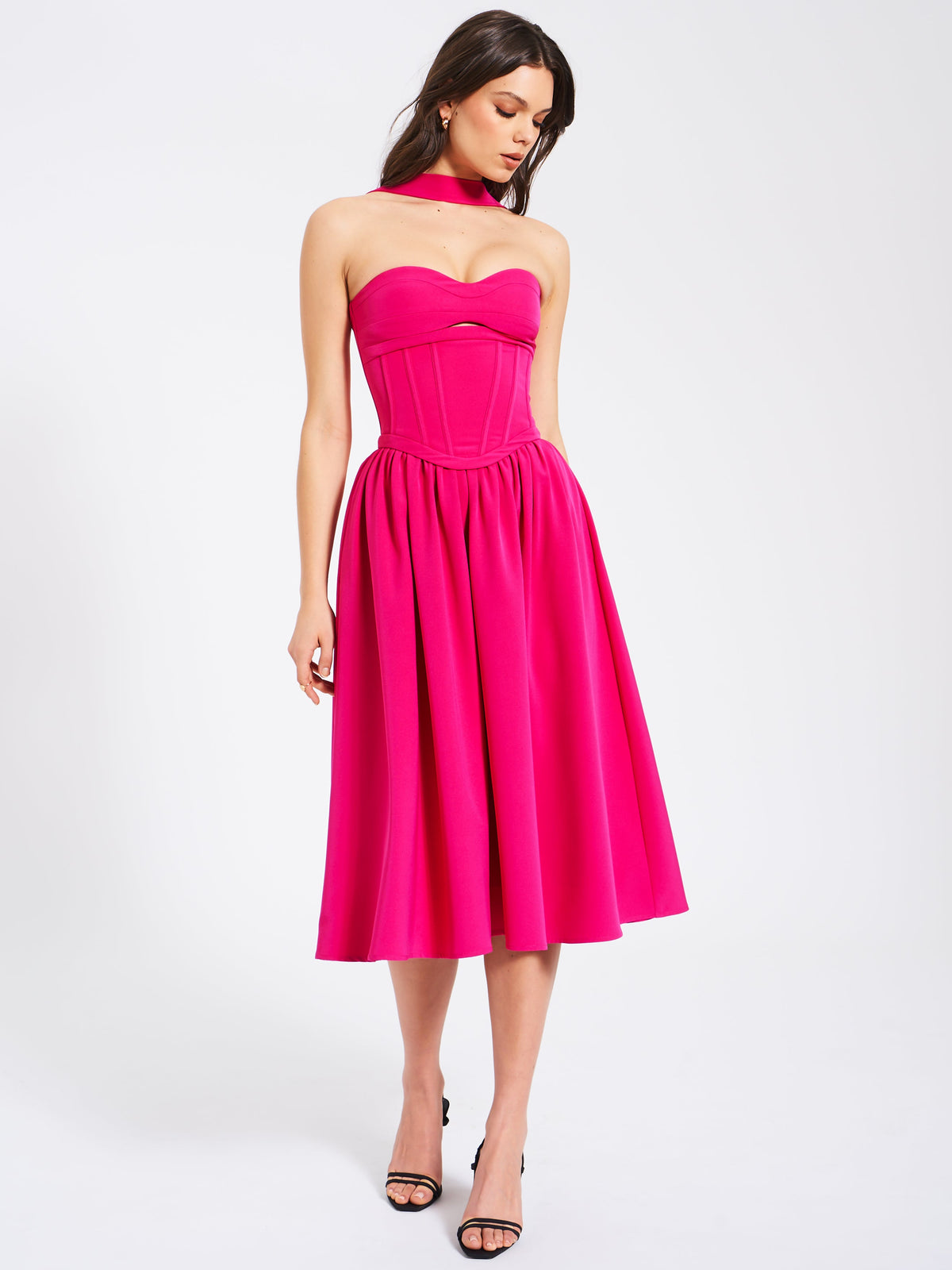 Maia Fuchsia Halter Neck Corset Midi Sundress (Archive Sale)