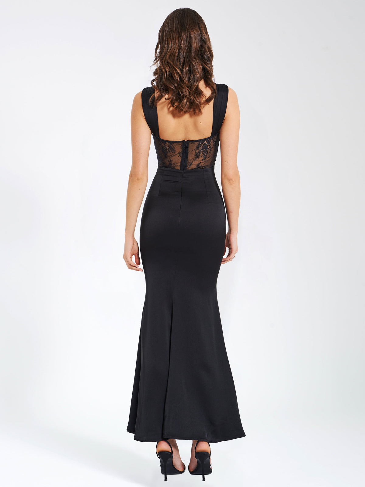 Camila Black Satin and Lace Maxi Dress (Archive Sale)
