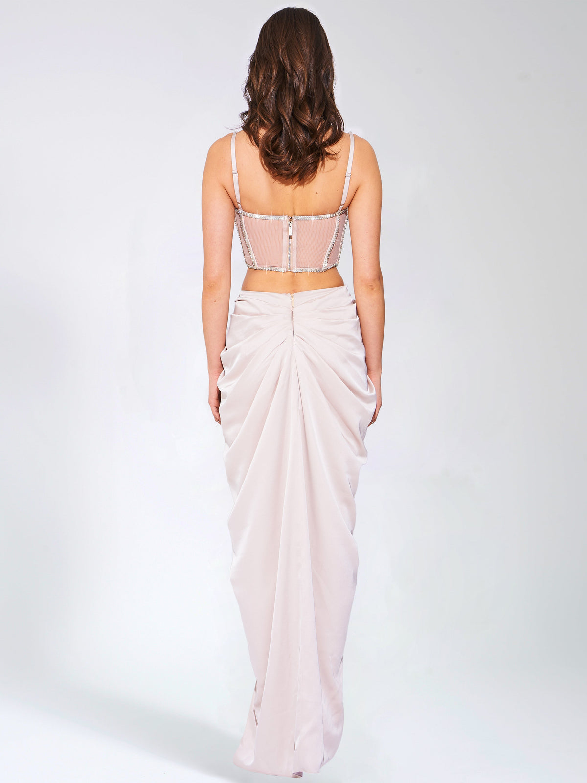Cadence Champagne Satin Crystal Embellished Corset Dress(Archive Sale)