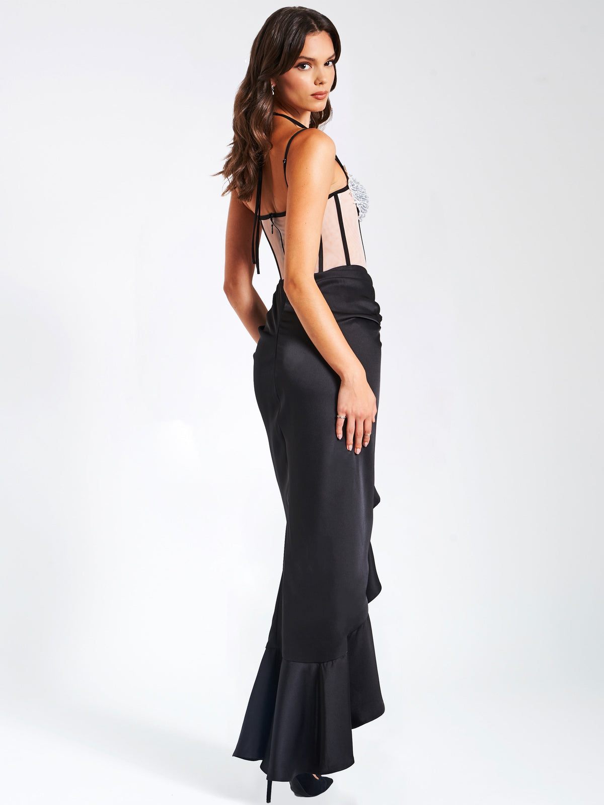 Rafaela Black Satin Corset Sequin Wing Cup Dress (Archive Sale)