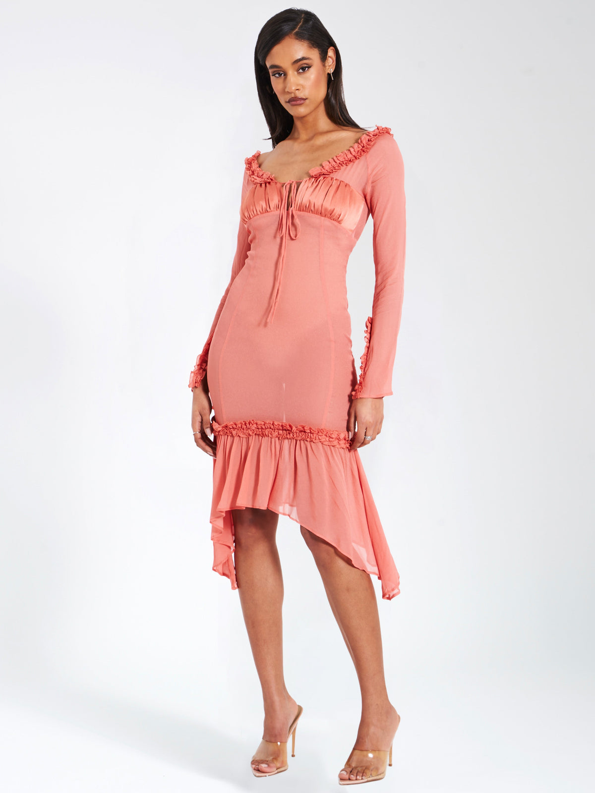 Fiorella Rosy Mauve Satin Rayon Midi Dress (Archive Sale)