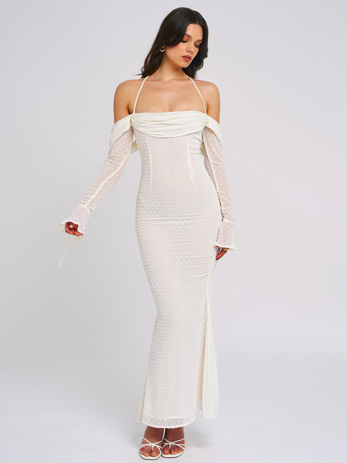 Kaia Long Sleeve Off Shoulder Maxi Dress (Archive Sale)