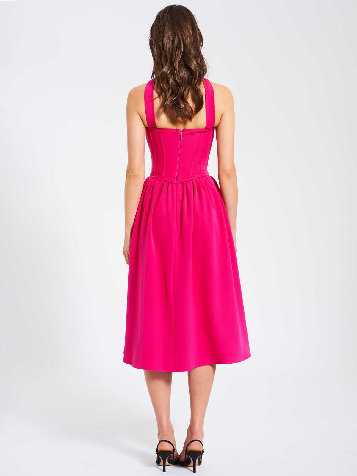 Maia Fuchsia Halter Neck Corset Midi Sundress (Archive Sale)