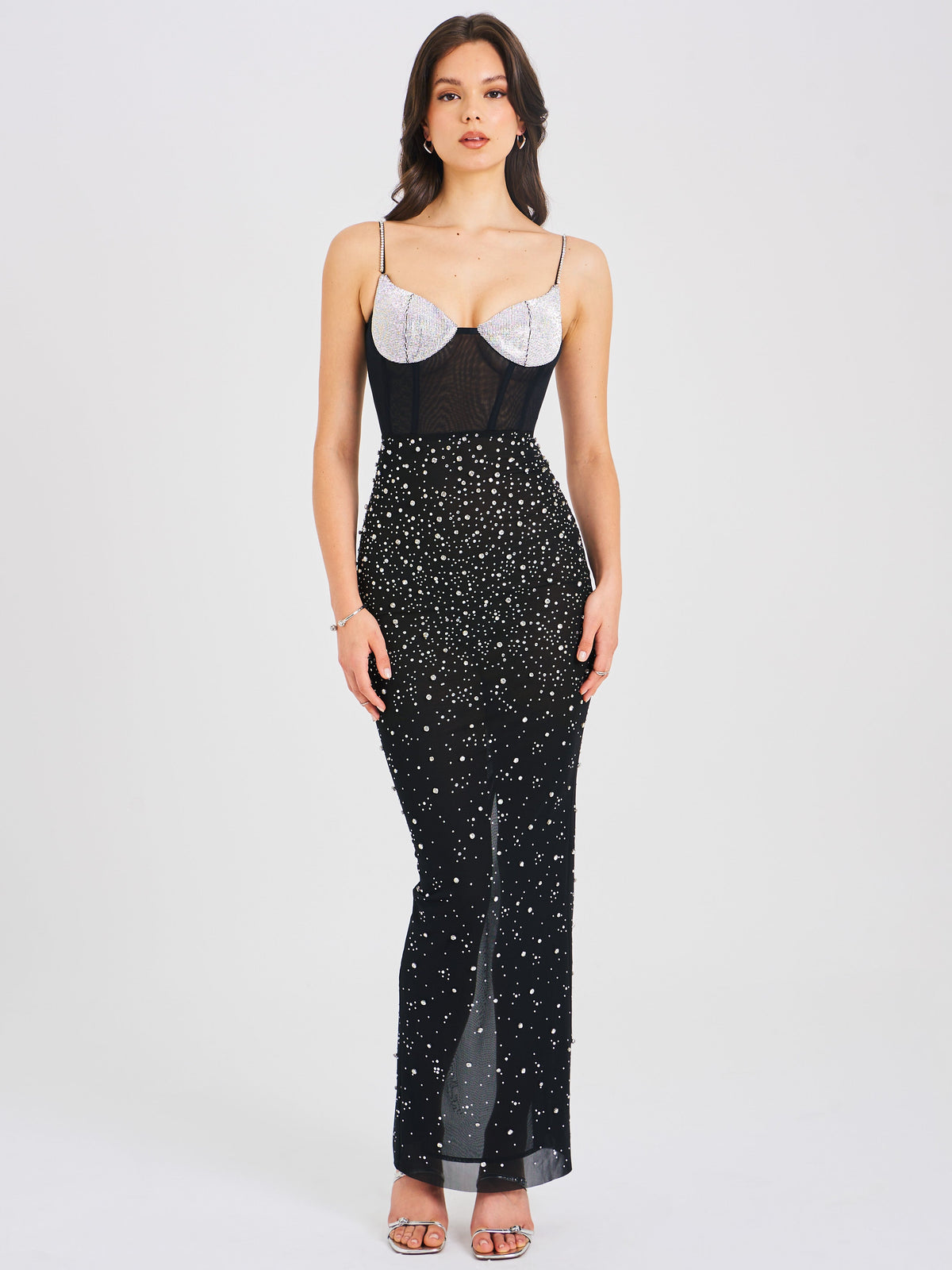 Jimena Crystal Embellished Back Slit Maxi Dress (Archive Sale)