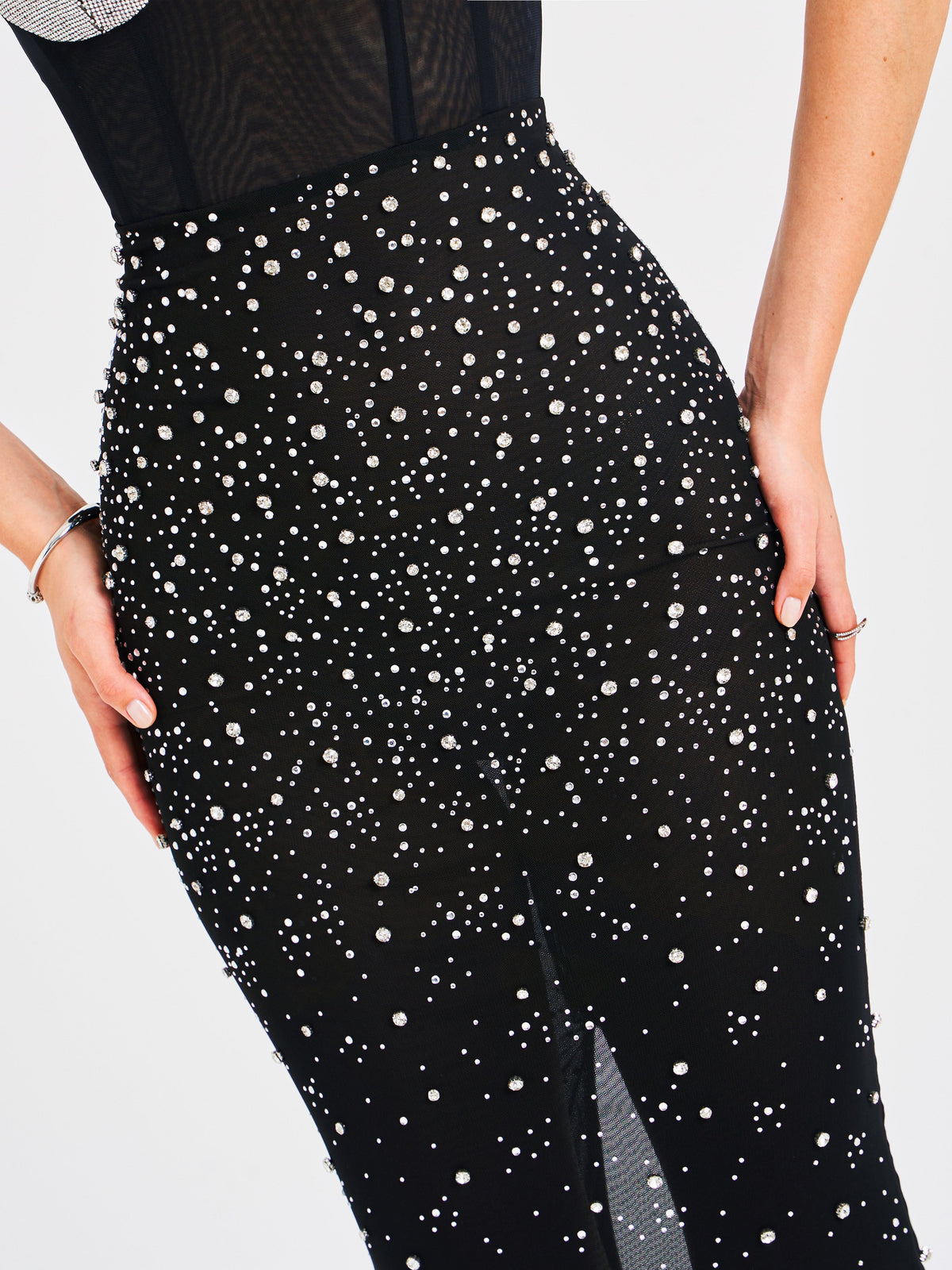 Jimena Crystal Embellished Back Slit Maxi Dress (Archive Sale)