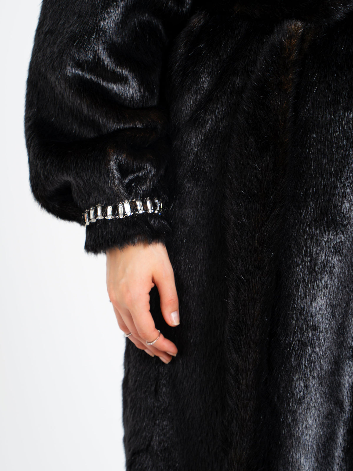 Yahia Black Vegan Long Faux Mink Coat (Archive Sale)