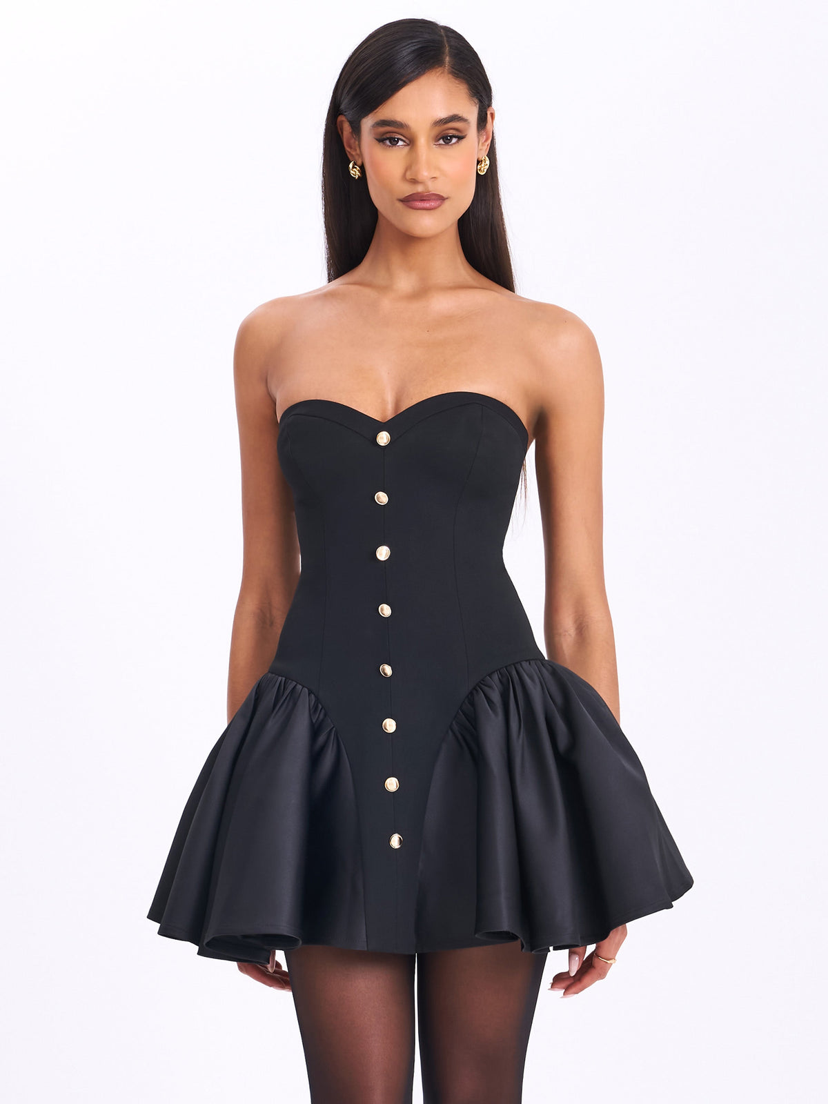 Kaden Black Drop Waist Mini Puffy Dress (Archive Sale)