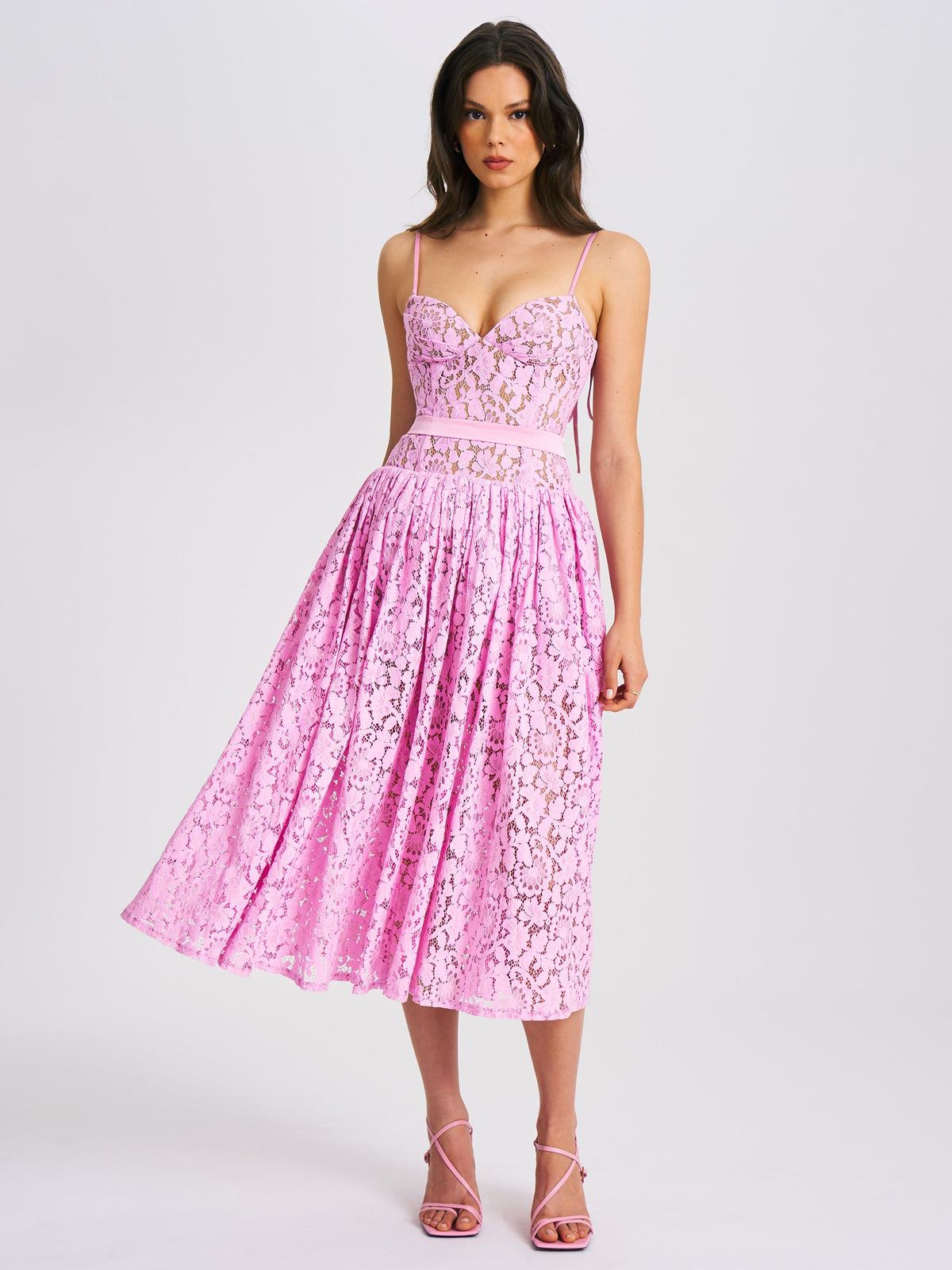 Lorena Pink Lace Drop Waist Midi Sundress (Archive Sale)