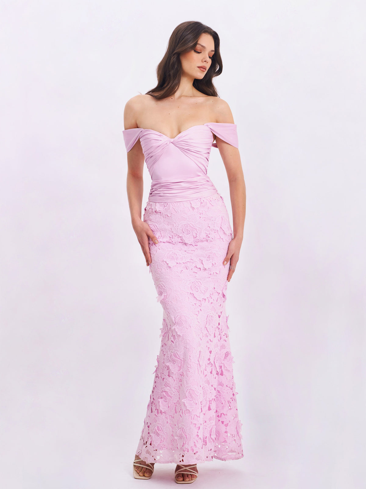 Dahlia Pink Floral Lace Mermaid Gown (Archive Sale)