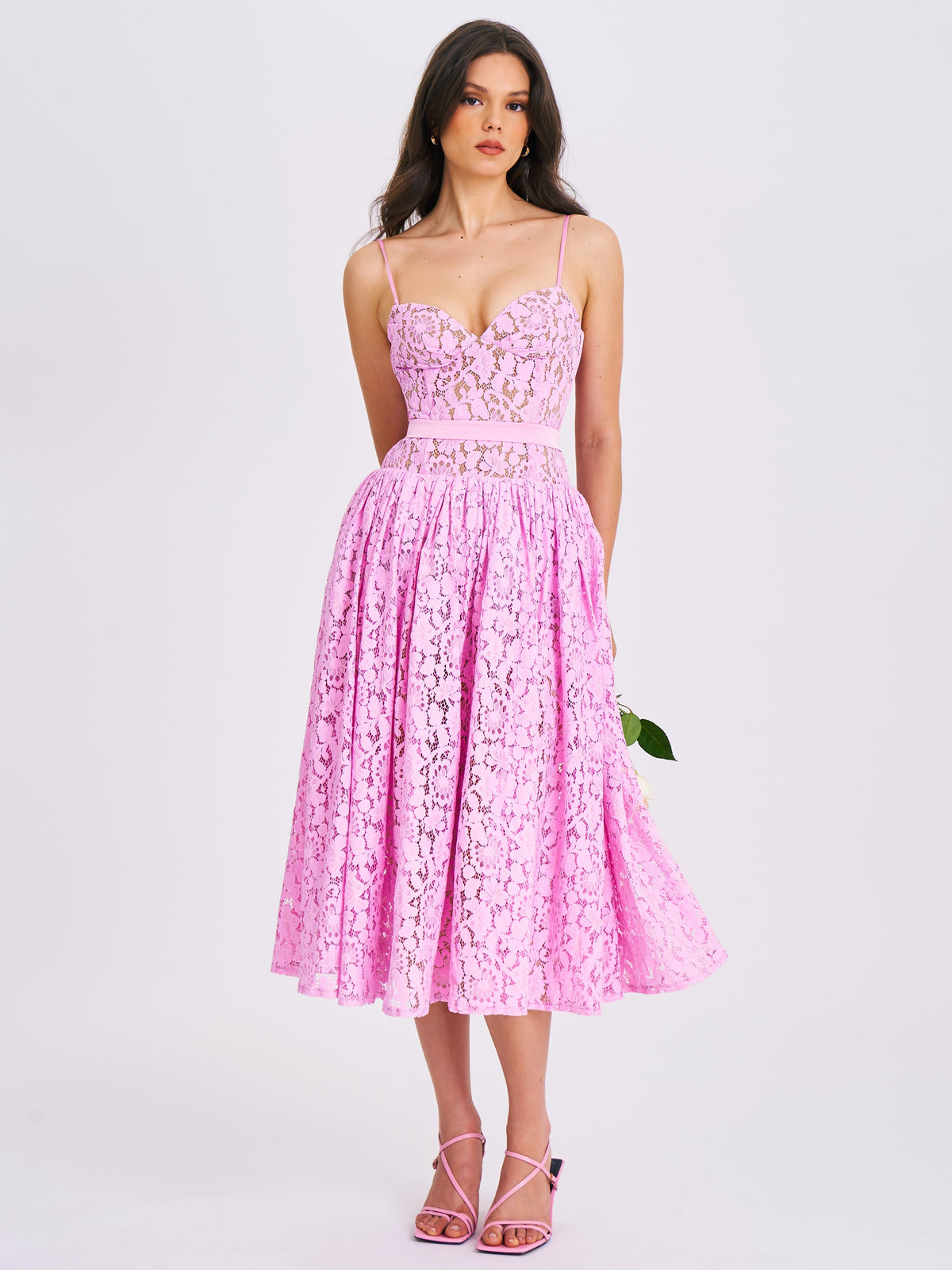 Lorena Pink Lace Drop Waist Midi Sundress (Archive Sale)