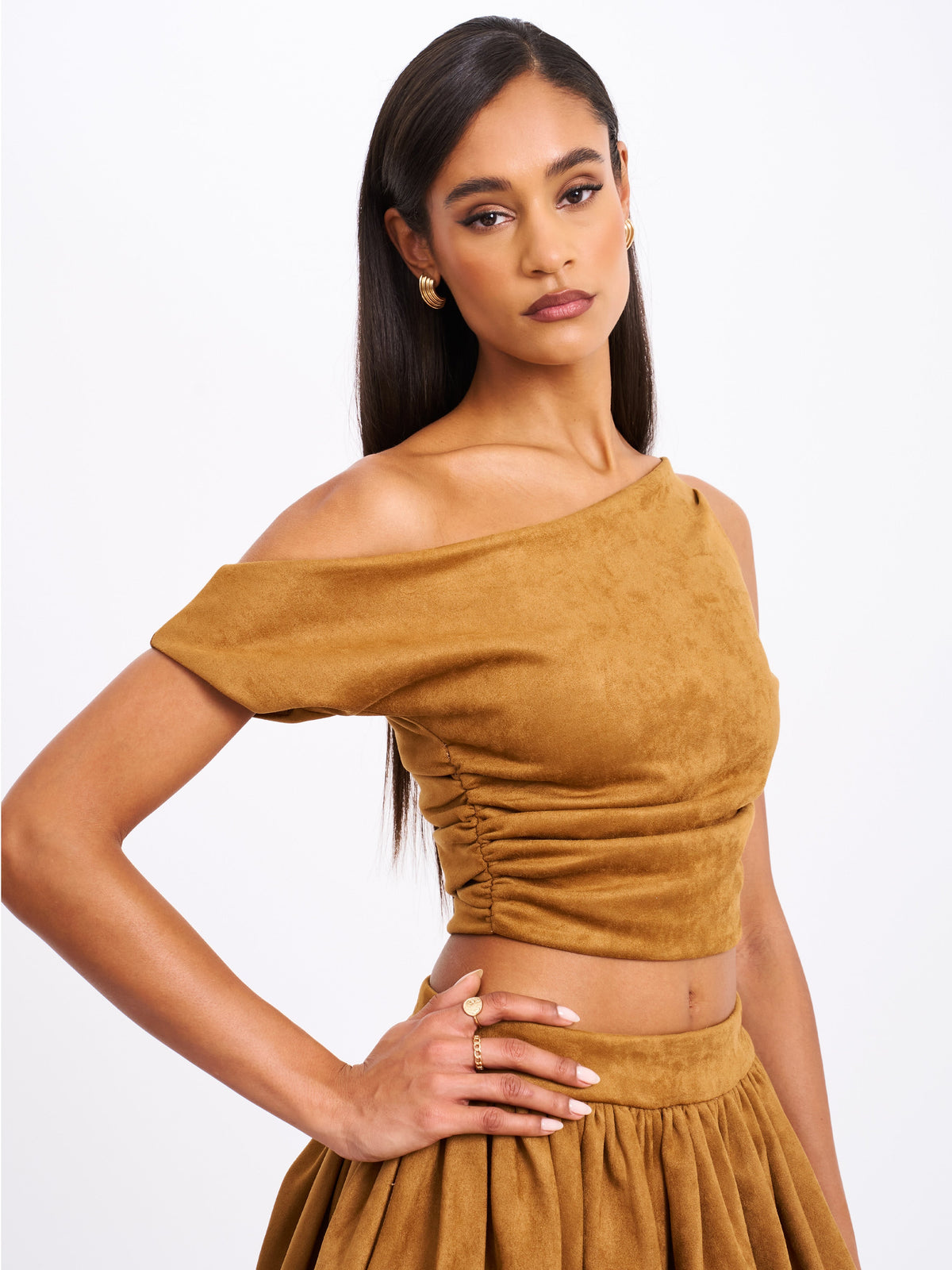 Yara Brown Suede Slash Neck Tank Top (Archive Sale)