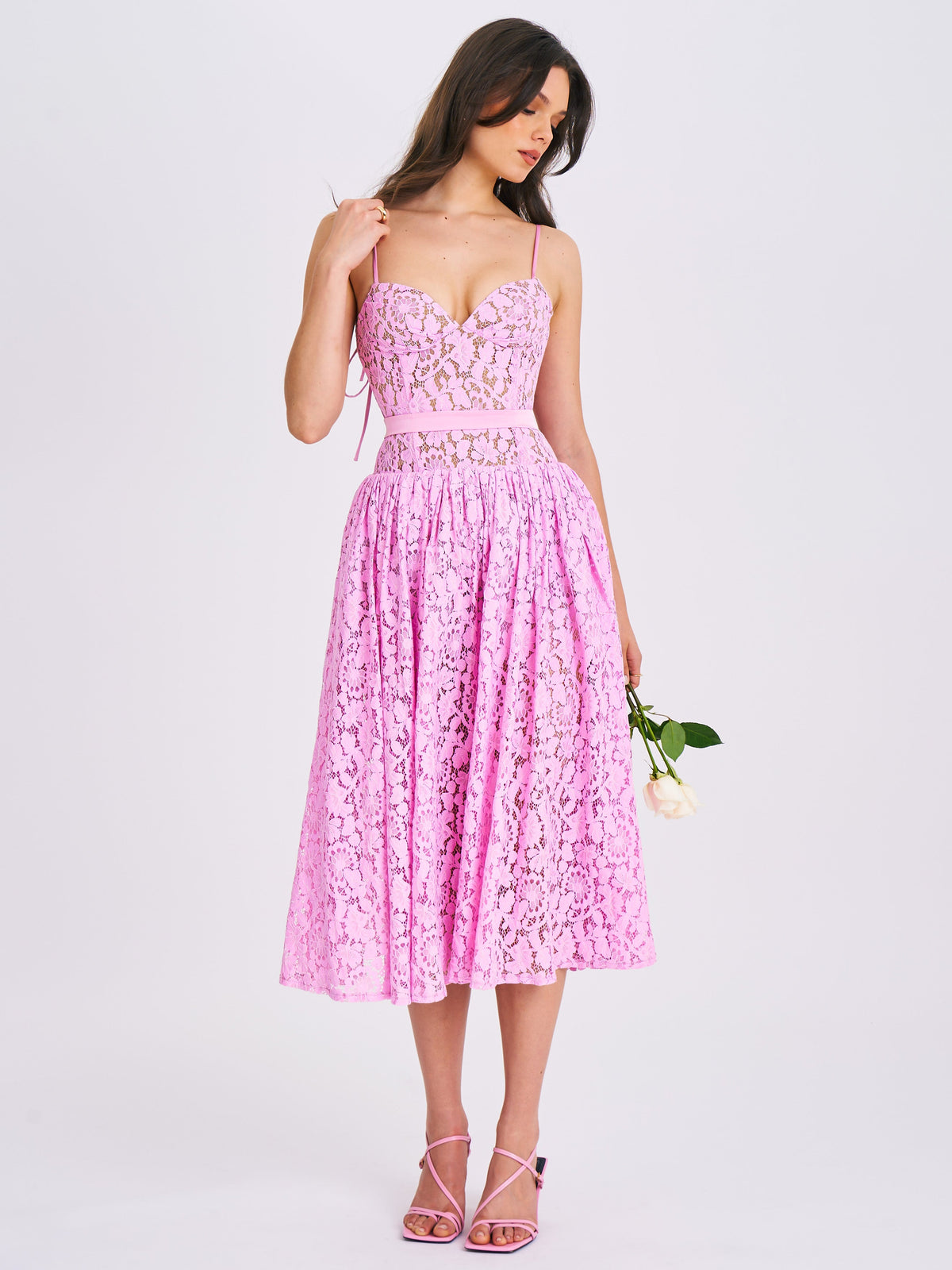 Lorena Pink Lace Drop Waist Midi Sundress (Archive Sale)