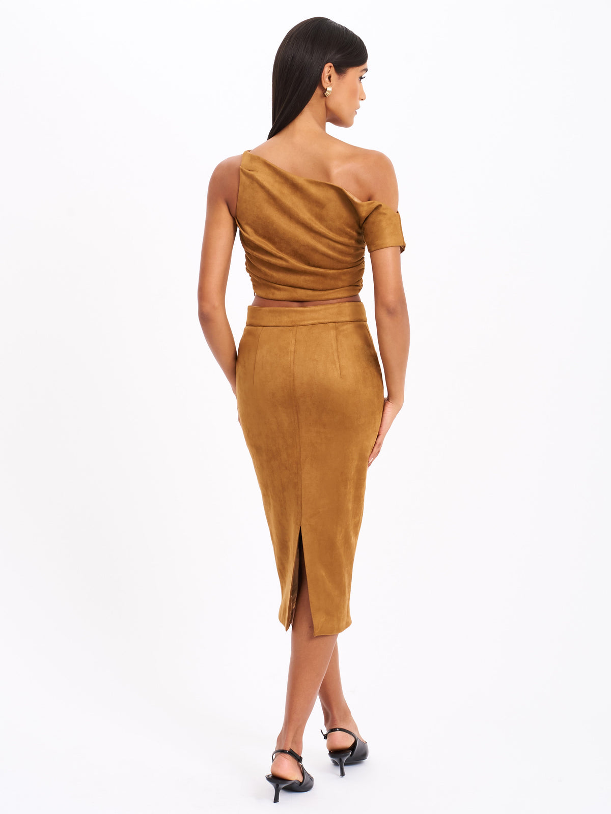 Zabrina Brown Suede Straight Pencil Skirt (Archive Sale)