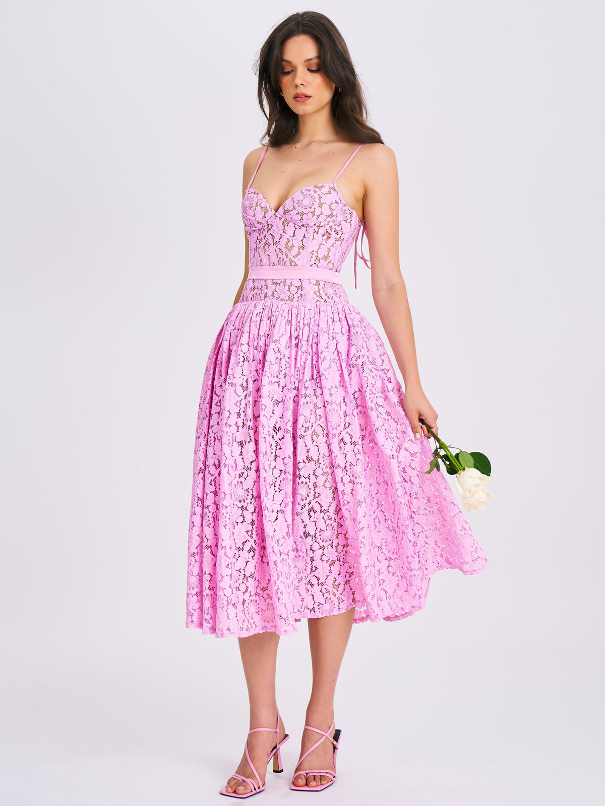 Lorena Pink Lace Drop Waist Midi Sundress (Archive Sale)