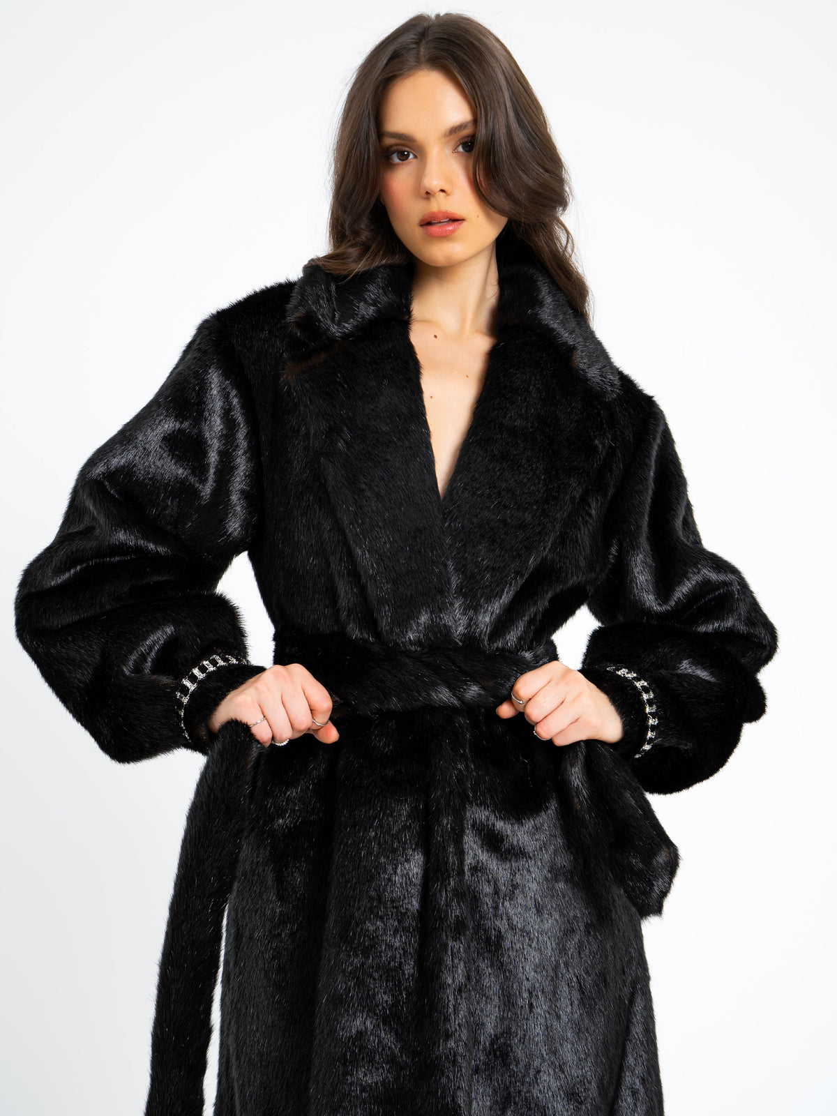 Yahia Black Vegan Long Faux Mink Coat (Archive Sale)