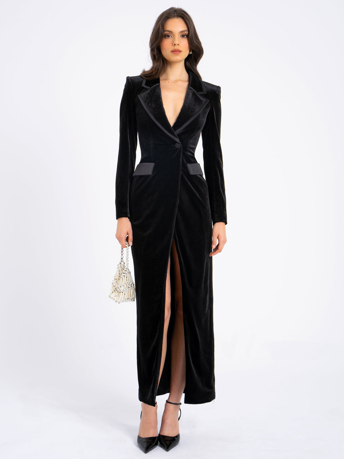 Willow Velvet High Slit Blazer Gown (Archive Sale)
