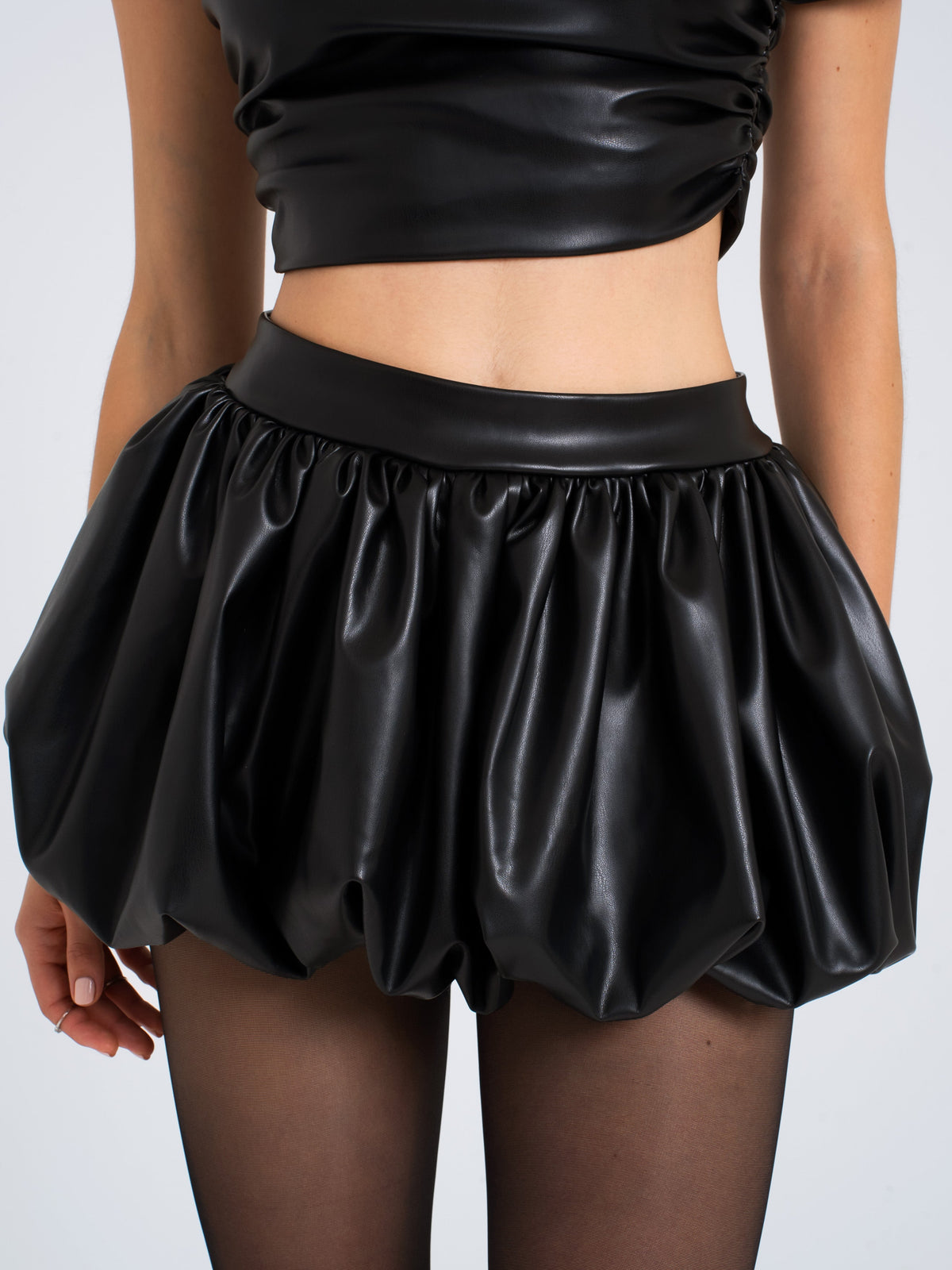 Yuna Vegan Leather Bubble Hem Skirt (Archive Sale)