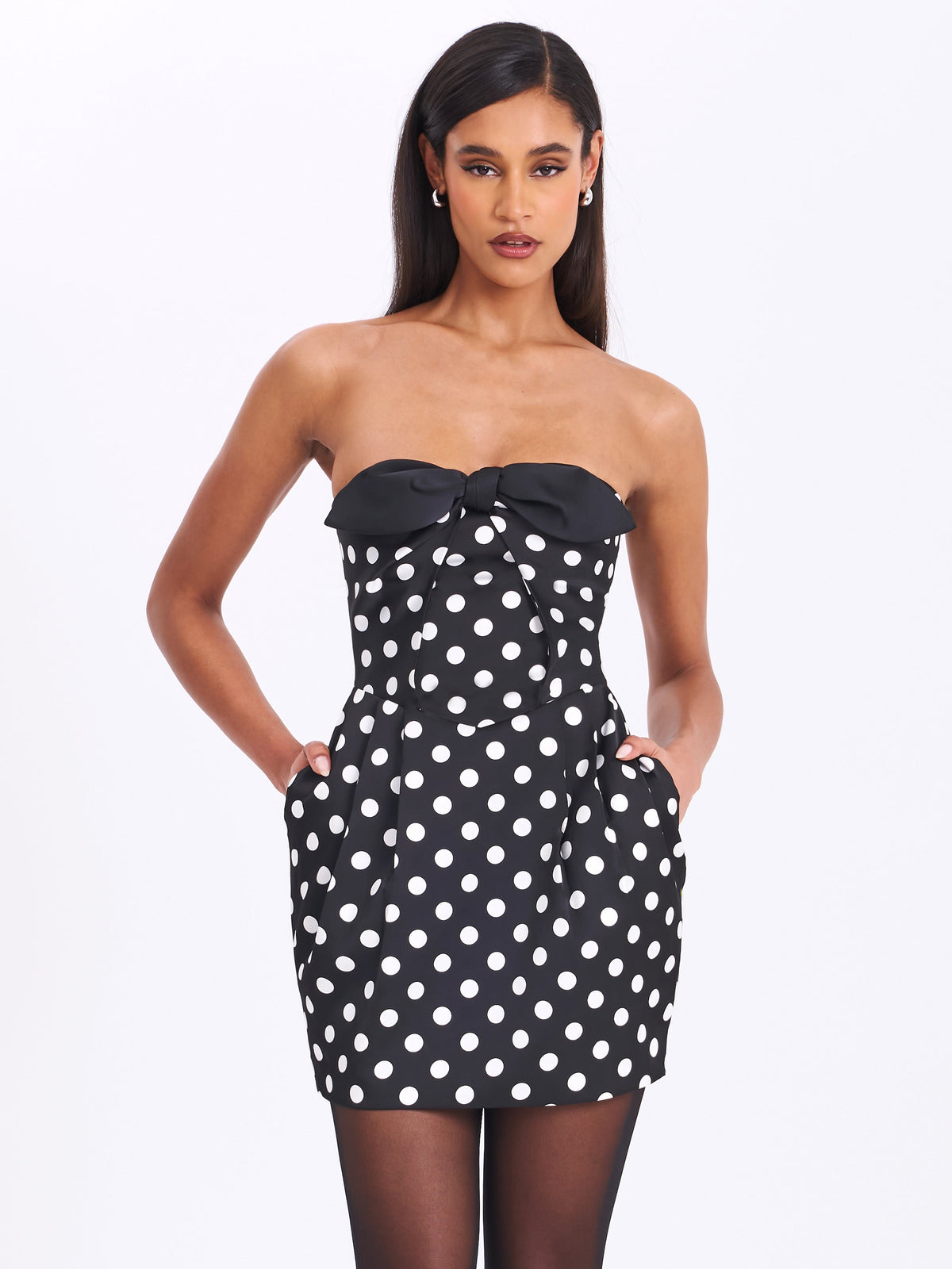 Tahira Black Strapless Mini Dress with Bow (Archive Sale)