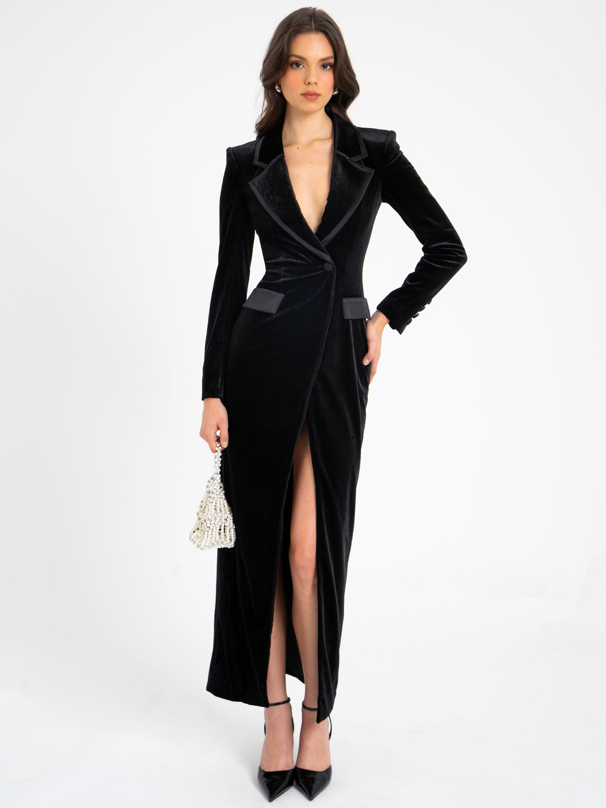 Willow Velvet High Slit Blazer Gown (Archive Sale)