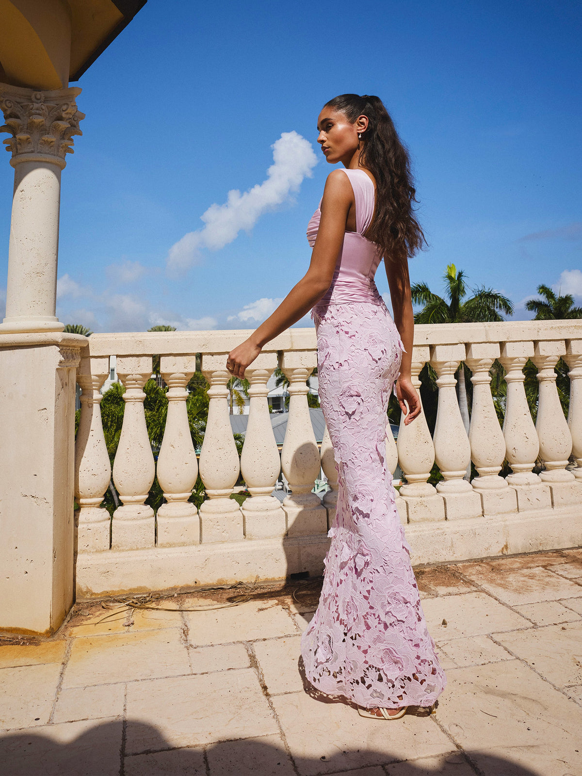 Dahlia Pink Floral Lace Mermaid Gown (Archive Sale)