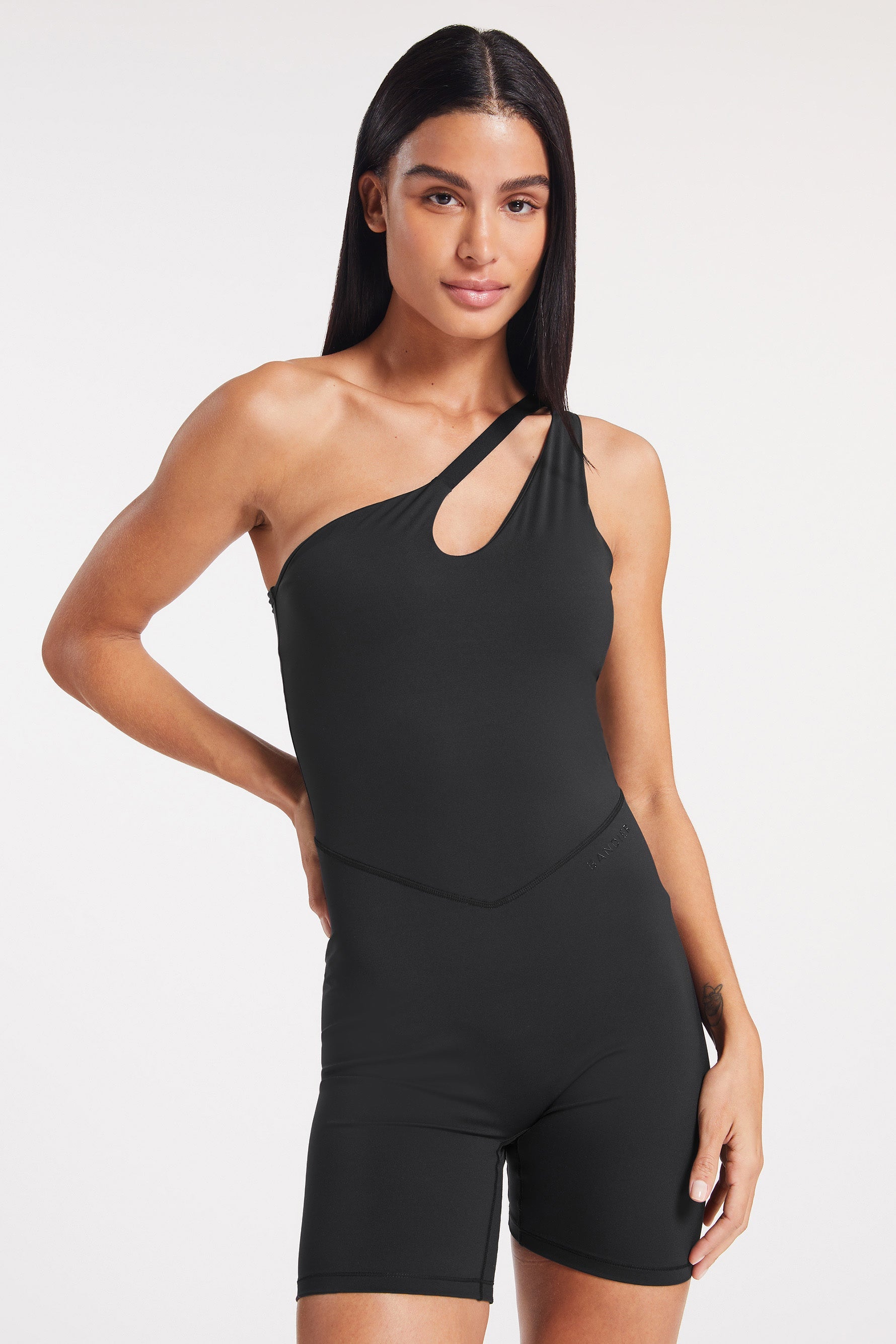 Asymmetric Tempo Short Catsuit - Black